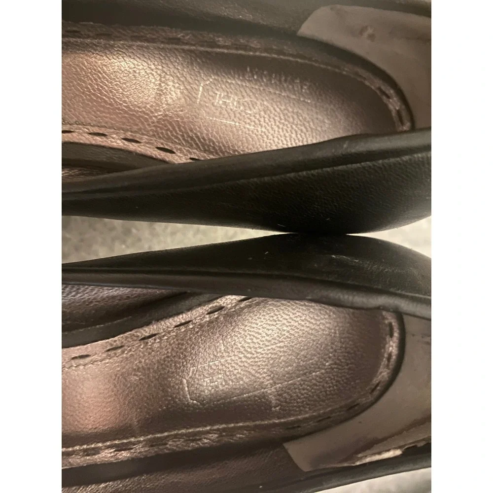Coach Peep Toe Black Leather Signature Button Detail  Women's Size 6.5 Pumps